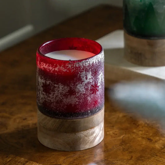 Sugared Citrus Christmas Candle – Hand-Carved Glass & Mango Wood | Woodfalls Elite