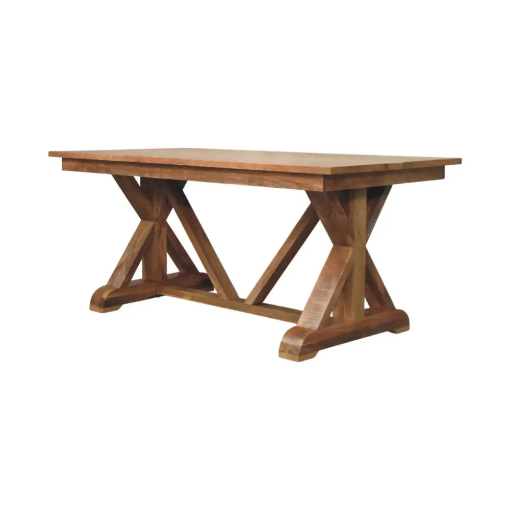 Large trestle dining table for 4. Solid mango wood. Sustainable furniture. Eco-friendly home decor