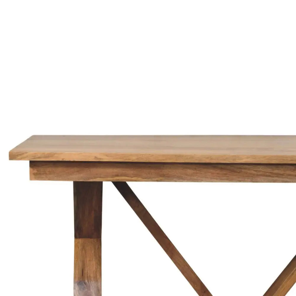 Sustainable furniture. Large trestle dining table for 4. Solid Mango Wood. Eco-friendly home decor.