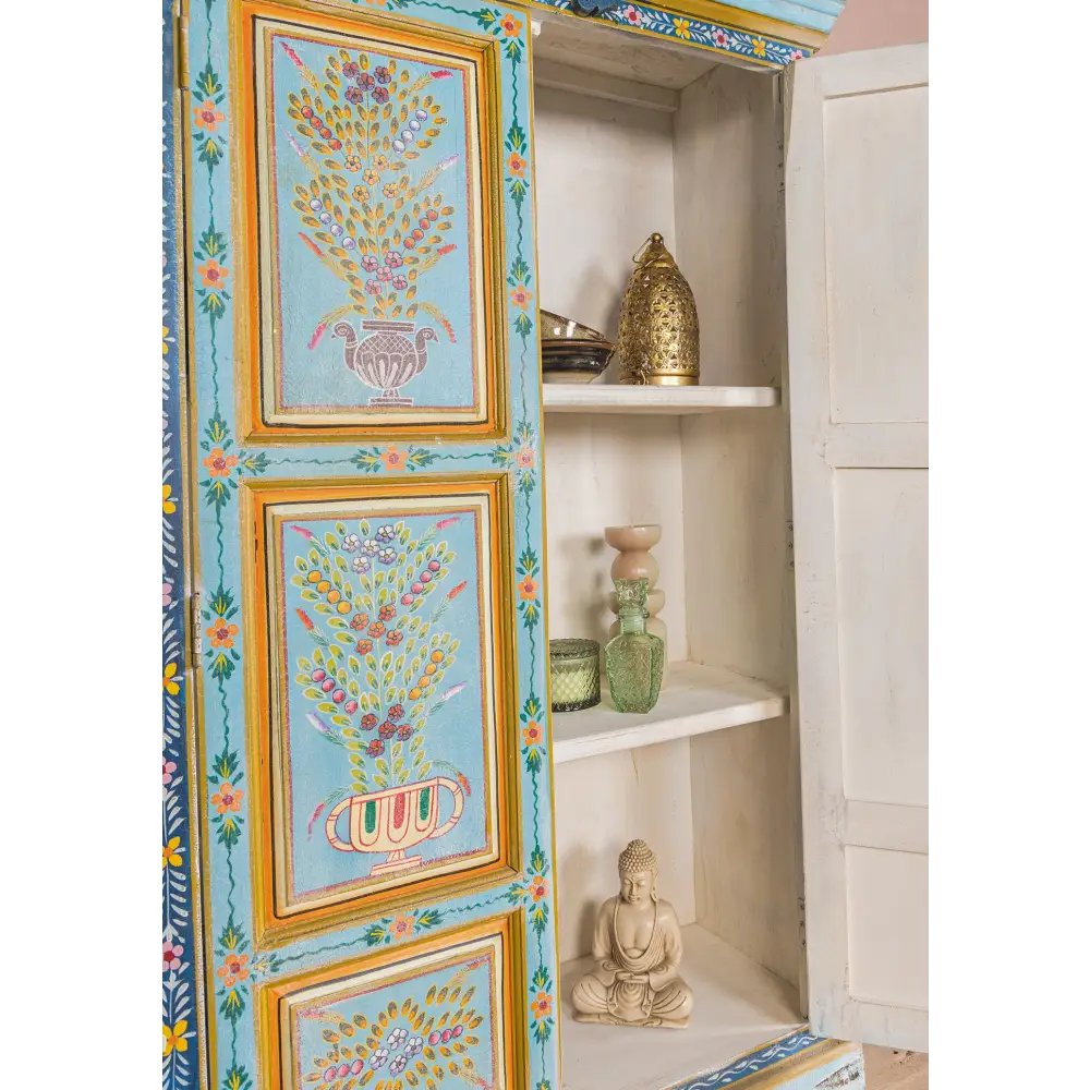 Tall Hand Painted Cupboard. Decorative cabinet with colourful painted designs 