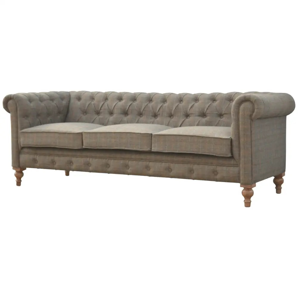 Tweed chesterfield sofa Grey tufted sofa with wooden legs 