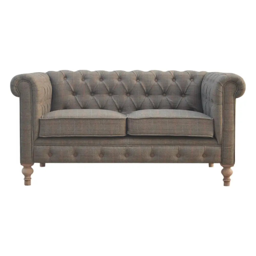 Tweed Chesterfield Sofa. Grey tufted sofa 