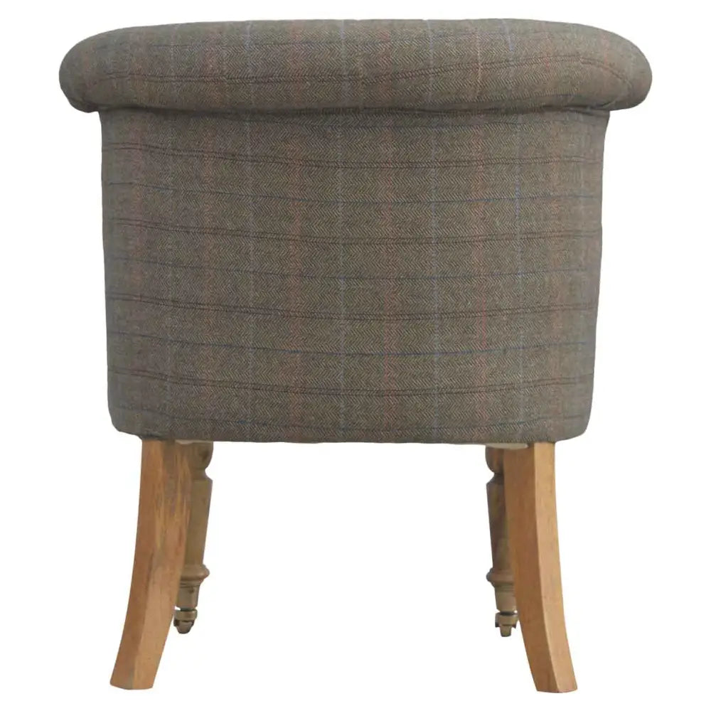 Tweed occasional chair. Checked Fabric with wooden legs 