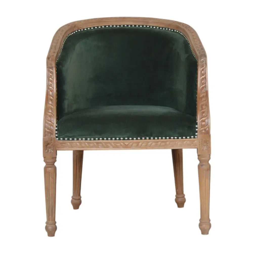 Eco-friendly home decor. Emerald green velvet occasional chair