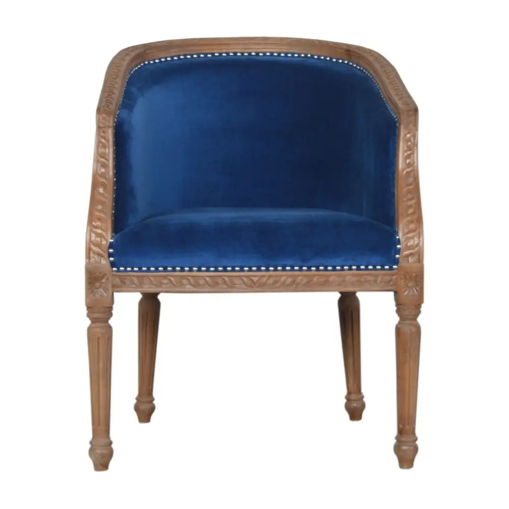 Eco-friendly home decor. Blue velvet occasional chair 