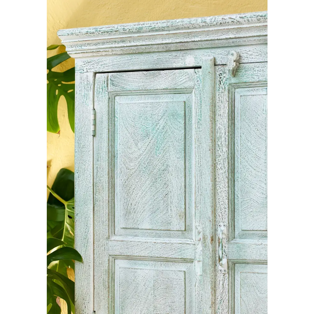 Tall Hand Painted Cupboard. Vintage wooden cabinet with a distressed finish