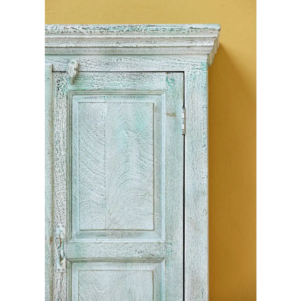 Tall Hand Painted Cupboard. Weathered wooden cabinet with a distressed finish 