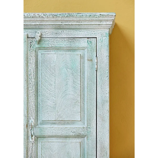 Tall Hand Painted Cupboard. Weathered wooden cabinet with a distressed finish 