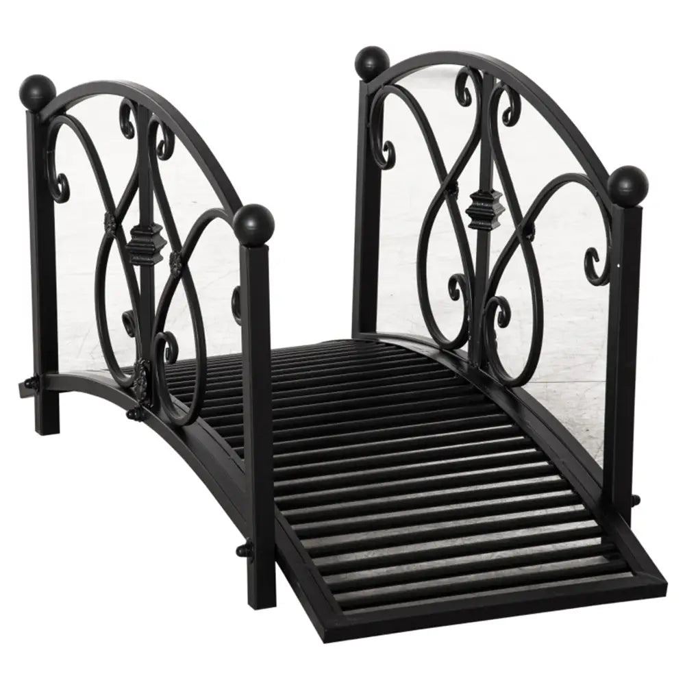 Vintage style steel frame garden bridge. Black metal decorative bridge 