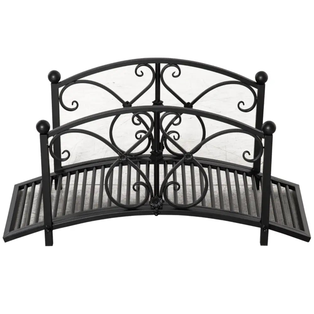 Vintage style steel frame garden bridge. Decorative black metal garden bridge 