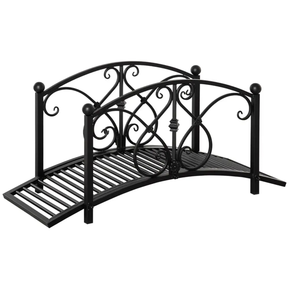 Vintage style steel frame garden bridge. Decorative black metal garden bridge 