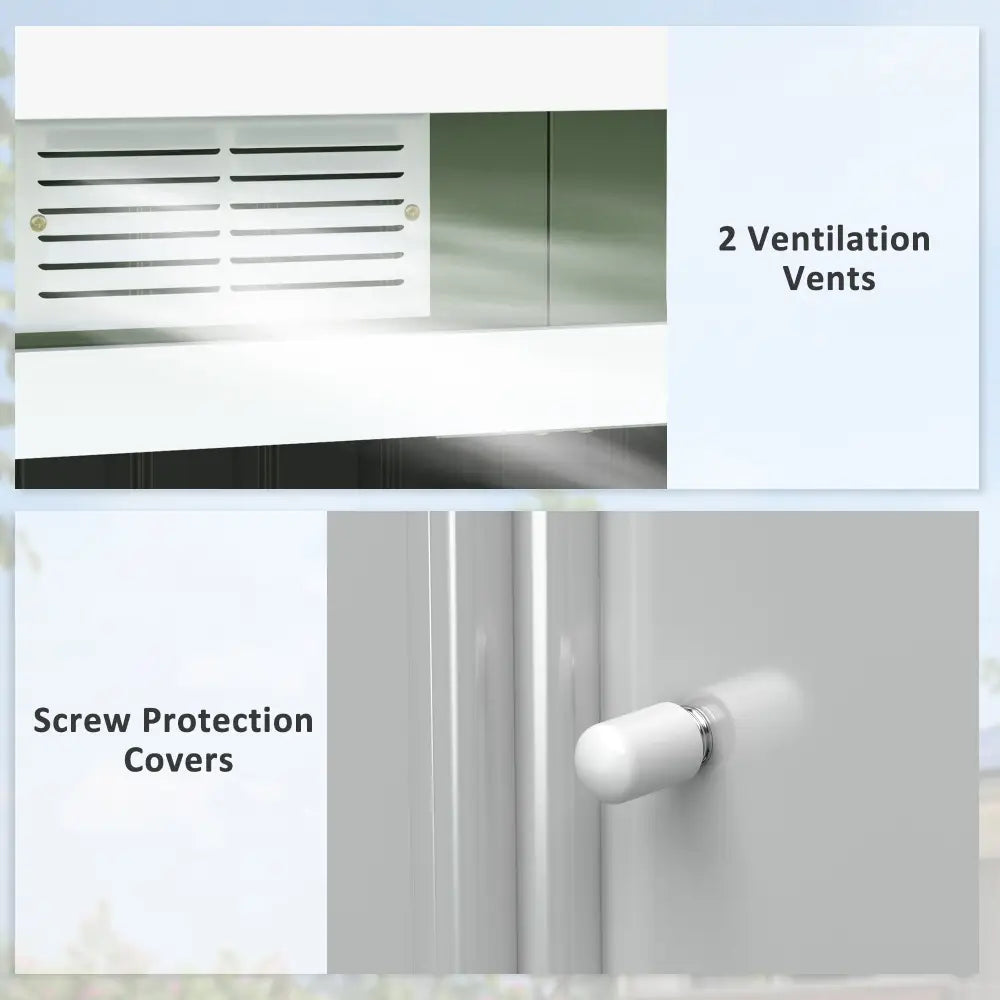 Lockable garden metal bike storage shed. Ventilation vents and Screw protection covers.