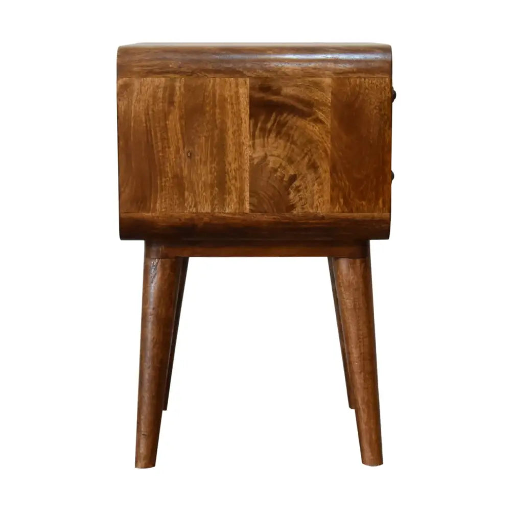 Eco-friendly home decor. Wooden bedside cabinet 55cm wide with a natural finish. Sustainable furniture.