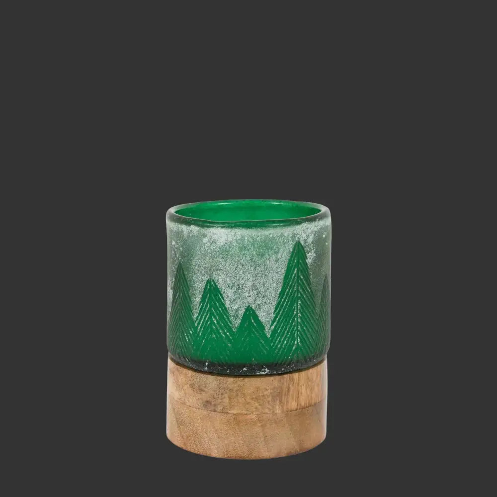 Woodland Pine Christmas Candle – Handcrafted Glass & Mango Wood | Woodfalls Elite - Candle