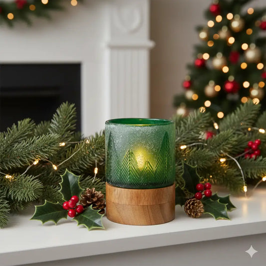 Woodland Pine Christmas Candle – Handcrafted Glass & Mango Wood | Woodfalls Elite - Candle