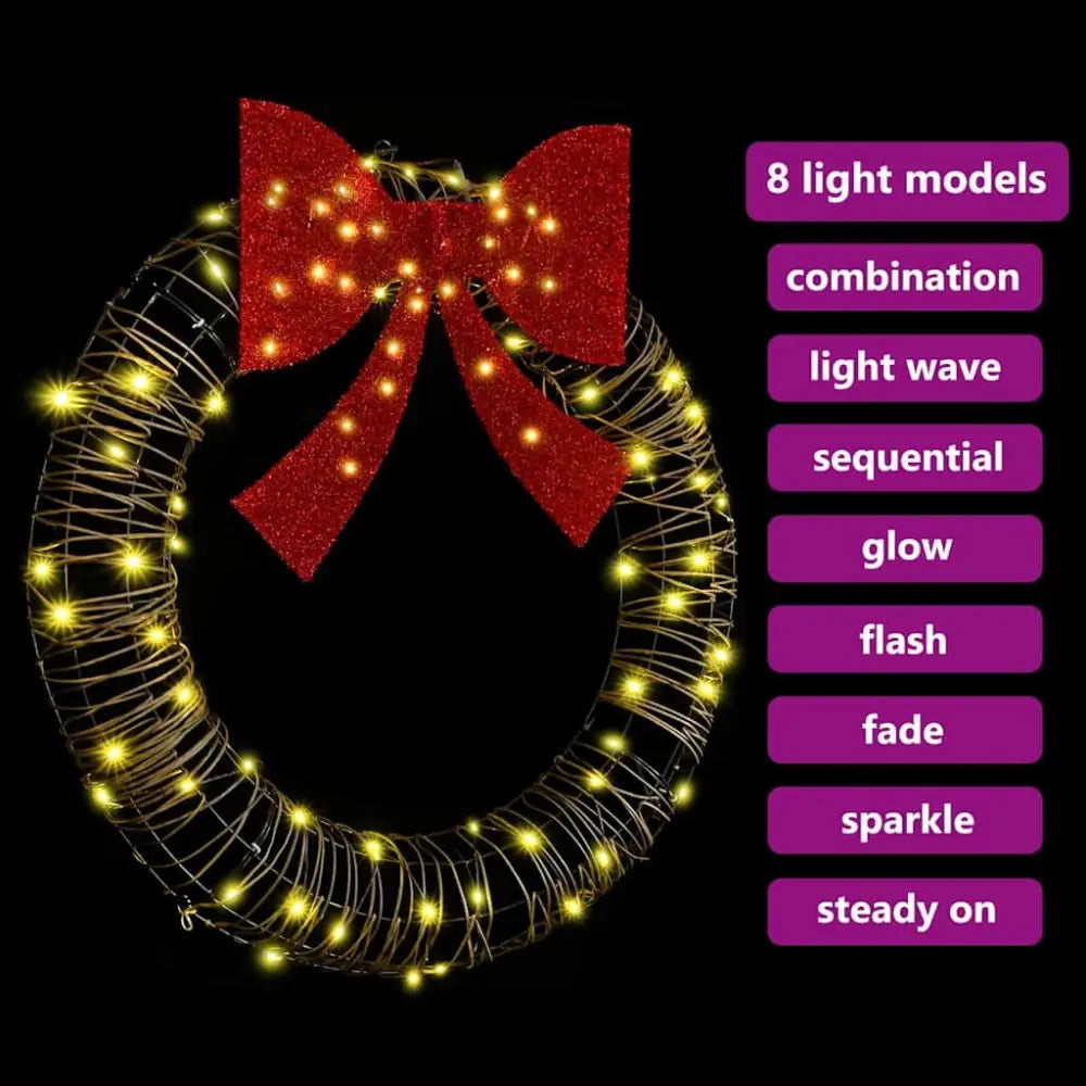 Wreath with 80 LEDs Warm white 90 cm Rattan - Seasonal & Holiday Decorations